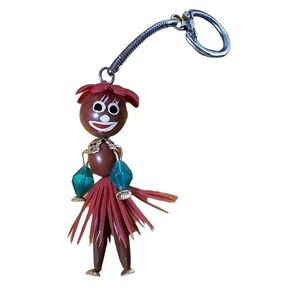 Vintage key Fob Hula Dancer Keychain Keyring beaded handmade